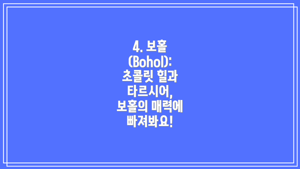 4. 보홀 (Bohol): 초콜릿 힐과 타르시어, 보홀의 매력에 빠져봐요!