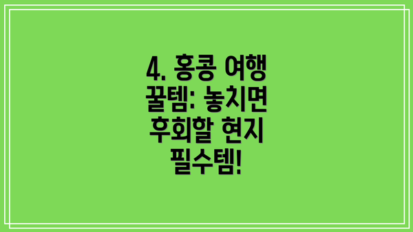 4. 홍콩 여행 꿀템: 놓치면 후회할 현지 필수템!