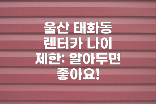 울산 태화동 렌터카 나이 제한: 알아두면 좋아요!