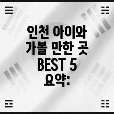 인천 아이와 가볼 만한 곳 BEST 5 요약: