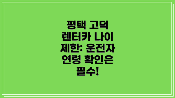 평택 고덕 렌터카 나이 제한: 운전자 연령 확인은 필수!