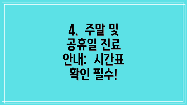 4.  주말 및 공휴일 진료 안내:  시간표 확인 필수!